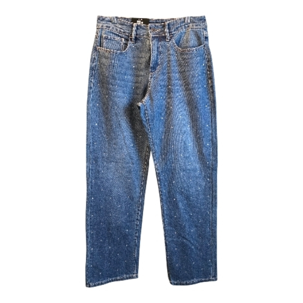 Express Embellished Classic Blue Straight Leg Jeans